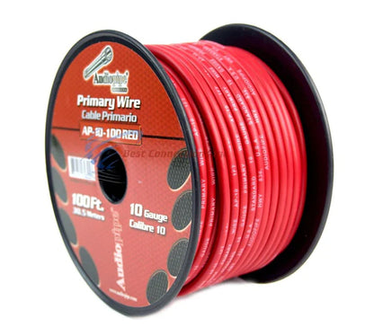 Audiopipe 10 Gauge Car Audio Primary Wire (100ft–Red)– Remote, Power/Ground Electrical