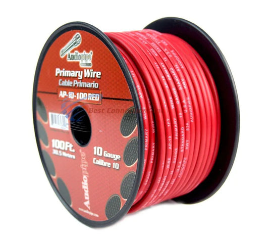 Audiopipe 10 Gauge Car Audio Primary Wire (100ft–Red)– Remote, Power/Ground Electrical