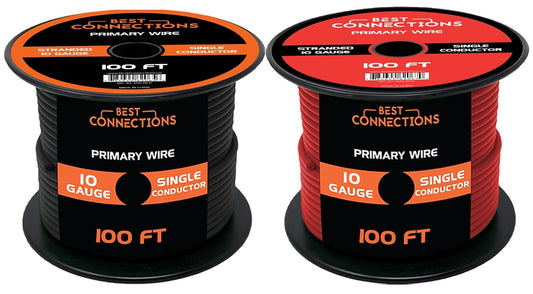 Audiopie 10 Gauge Car Audio Primary Wire (100ft–Red, Black)– Remote, Power/Ground Electrical