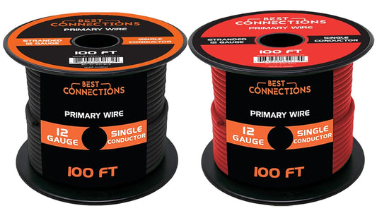 12 Gauge Car Audio Primary Wire (100ft–Red, Black)– Remote, Power/Ground Electrical