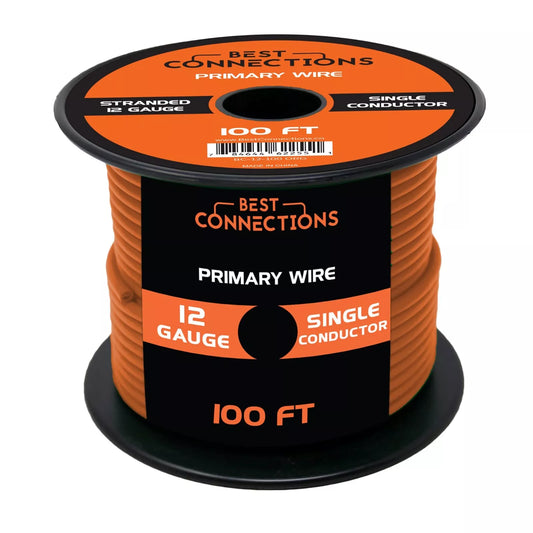 12 Gauge Car Audio Primary Wire (100ft–Orange)– Remote, Power/Ground Electrical