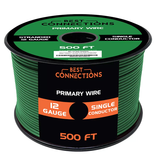 Audiopipe 12 Gauge Car Audio Primary Wire (500ft–Green)– Remote, Power/Ground Electrical