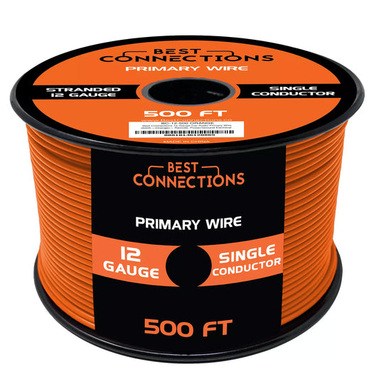 Audiopipe 12 Gauge Car Audio Primary Wire (500ft–Orange)– Remote, Power/Ground Electrical