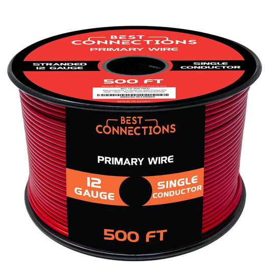 Audiopipe 12 Gauge Car Audio Primary Wire (500ft–Red)– Remote, Power/Ground Electrical