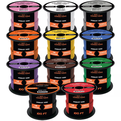 14 Gauge Car Audio Primary Wire 100ft–11 Rolls Remote, Power/Ground Electrical
