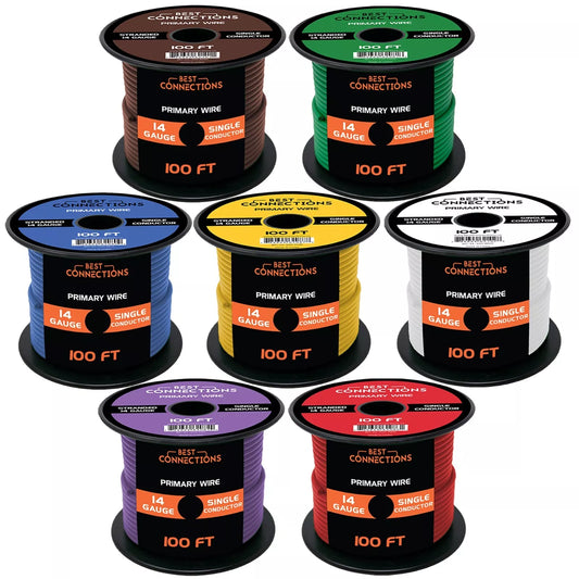 14 Gauge Car Audio Primary Wire (100ft–7 Rolls)– Remote, Power/Ground Electrical
