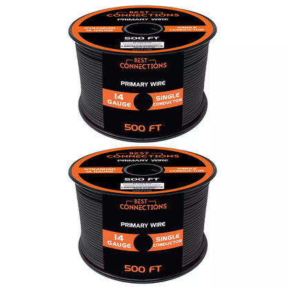 Audiopipe 14 Gauge Car Audio Primary Wire 500ft–2 Rolls Black, Power/Ground Electrical