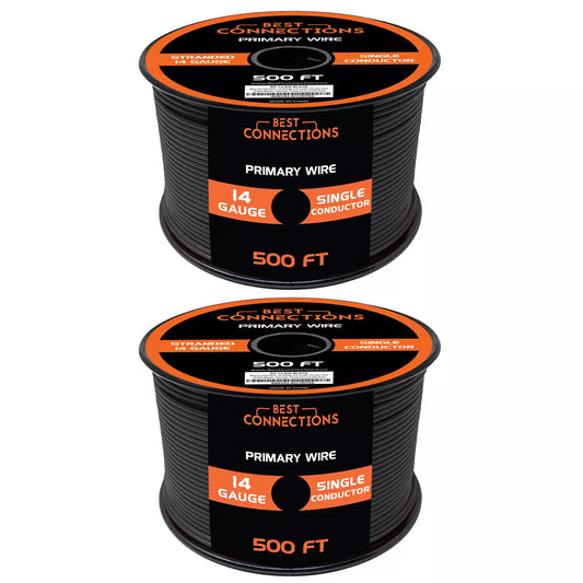 Audiopipe 14 Gauge Car Audio Primary Wire 500ft–2 Rolls Black, Power/Ground Electrical