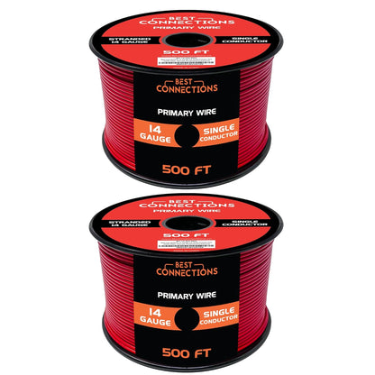Audiopipe 14 Gauge Car Audio Primary Wire 500ft–2 Rolls Red, Power/Ground Electrical