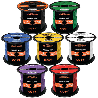 Audiopipe 16 Gauge Car Audio Primary Wire (100ft–7 Rolls)– Remote, Power/Ground Electrical