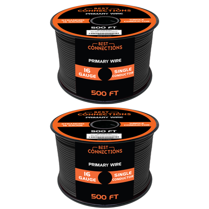 16 Gauge Car Audio Primary Wire 500ft–2 Rolls Black, Power/Ground Electrical