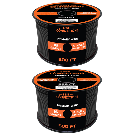 16 Gauge Car Audio Primary Wire 500ft–2 Rolls Black, Power/Ground Electrical