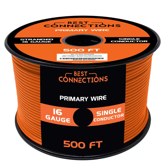 Best Connections 16 Gauge Car Audio Primary Wire 500 ft–Orange, Remote, Ground