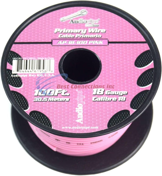 18 Gauge Car Audio Primary Wire (100ft–Pink)– Remote, Power/Ground Electrical