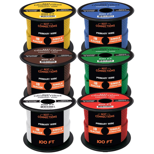 Best Connections 18 Gauge Car Audio Primary Wire (100ft–6 Rolls)– Remote, Power/Ground Electrical
