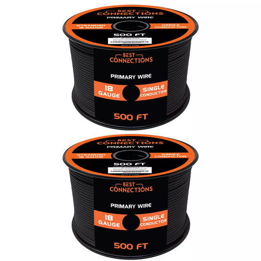 Audiopipe 18 Gauge Car Audio Primary Wire 500ft–2 Rolls Black, Power/Ground Electrical