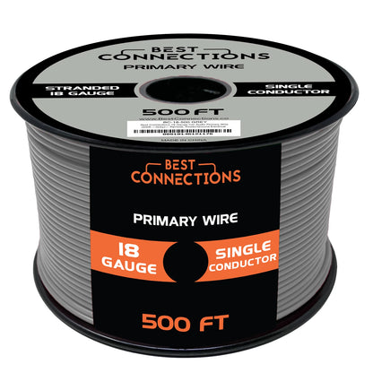 Audiopipe 18 Gauge Car Audio Primary Wire (500ft–Gray)– Remote, Power/Ground Electrical