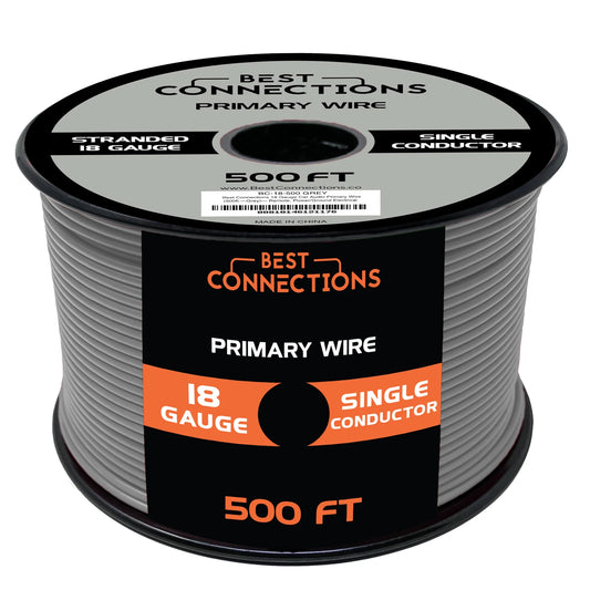 Audiopipe 18 Gauge Car Audio Primary Wire (500ft–Gray)– Remote, Power/Ground Electrical