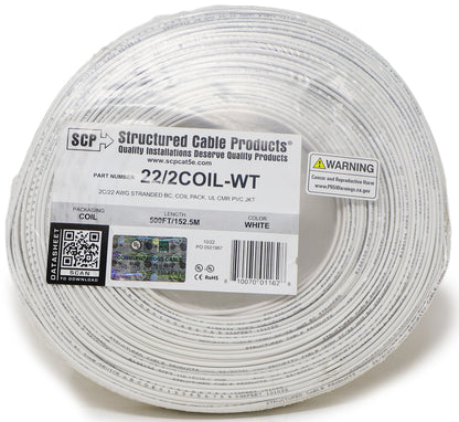 22 Gauge Stranded Copper Alarm Wire 2 Conductor 500 Feet Cable Coil Pack UL Rated