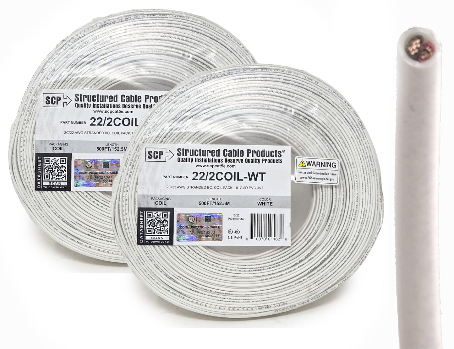 Best Connections 2 Pack 22 Gauge Stranded Copper Alarm Wire 2 Way 500 Feet UL Rated
