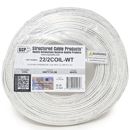 22 Gauge Stranded Copper Alarm Wire 2 Conductor 500 Feet Cable Coil Pack UL Rated
