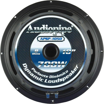 Audiopipe APSP-1050 10 Inch 700 Watt MAX, 350 Watts RMS, and 8 Ohm Dynamic Mid Range Car Audio Loudspeaker with 2.5 Inch Kapton Voice Coil, Black