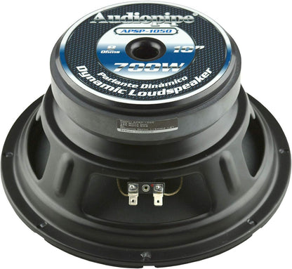Audiopipe APSP-1050 10 Inch 700 Watt MAX, 350 Watts RMS, and 8 Ohm Dynamic Mid Range Car Audio Loudspeaker with 2.5 Inch Kapton Voice Coil, Black