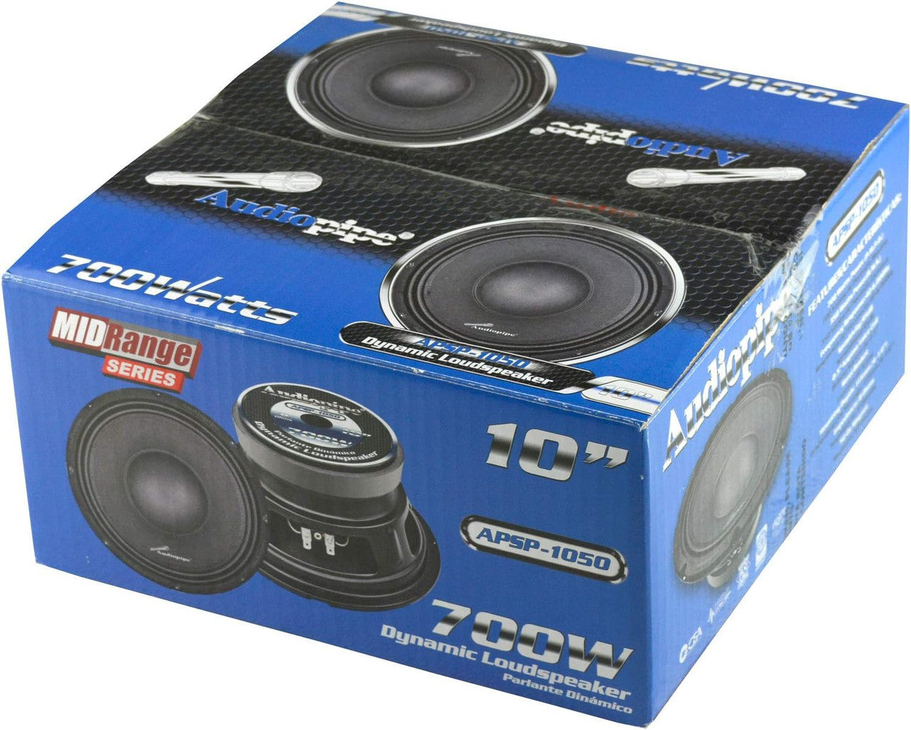 Audiopipe APSP-1050 10 Inch 700 Watt MAX, 350 Watts RMS, and 8 Ohm Dynamic Mid Range Car Audio Loudspeaker with 2.5 Inch Kapton Voice Coil, Black