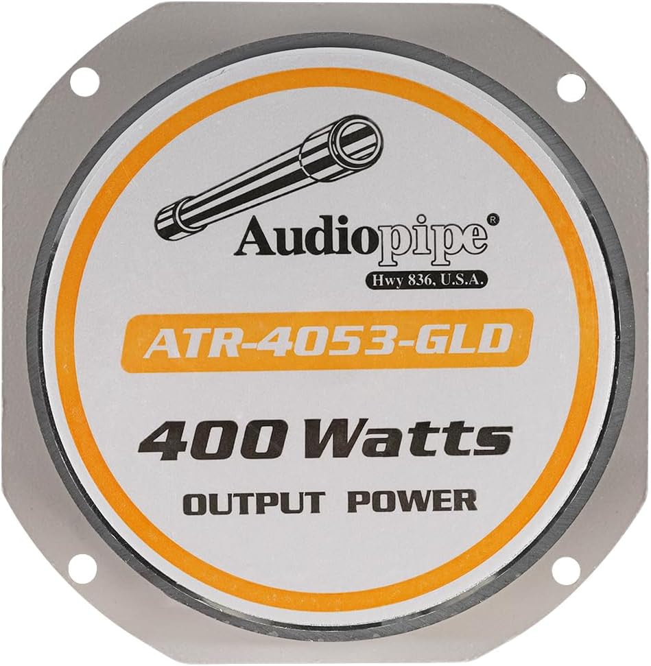 Audiopipe Heavy Duty Super Tweeter (ATR-4053-GLD), 400 Watts, Die Cast Aluminum Frame, Candy Gold, Diamond Chrome Cutting Fnish, 1.5” Kapton Voice Coil, 4-8 Ohms