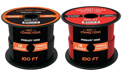 Best Connections 12 Gauge Car Audio Primary Wire (100ft–2 Rolls)– Remote, Power/Ground Electrical