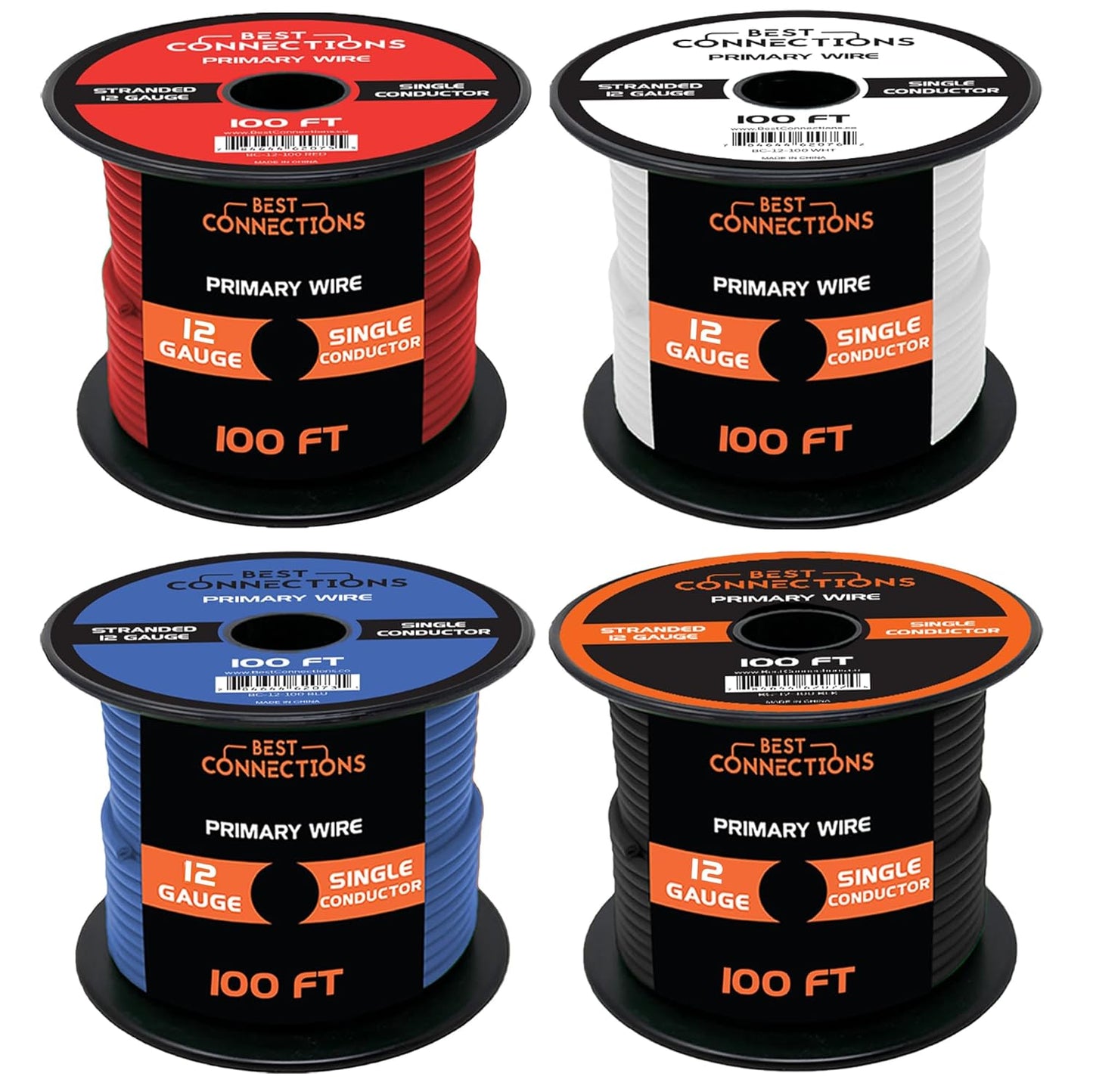 Best Connections 12 Gauge Car Audio Primary Wire (100ft–4 Rolls)– Remote, Power/Ground Electrical