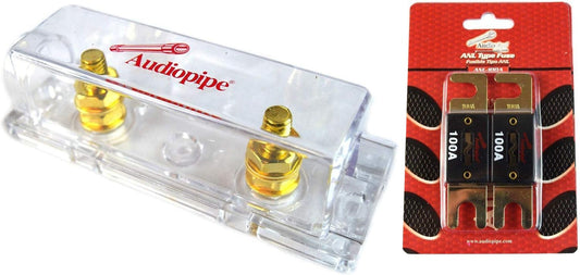 Audiopipe ANL Fuse Holder + 2 Pcs 100 Amp Blade Fuses For 0 to 4 GA Cable Wire