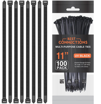 Best Connections 500 Pcs 11" Inch Black Nylon Cable Zip Ties 50 Lbs Tensile Strength Heavy Duty