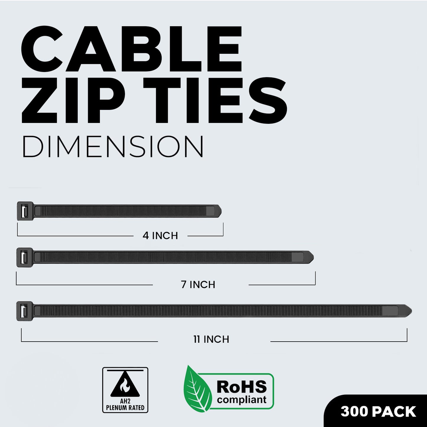Best Connections Zip Ties 4" 7" 11" Heavy Duty Nylon 100 Pack Each Size 300 Pcs Total