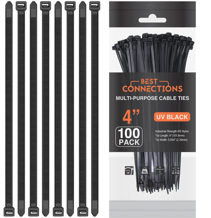 Best Connections 2000 Pieces 4" Inch Nylon Black Cable Zip Ties Straps (20 Bags of 100)