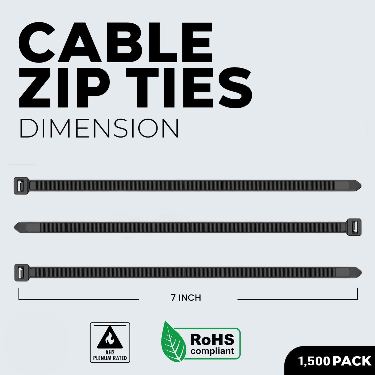Best Connections 7" Inch Nylon Cable Wire Zip Tie 50 Lbs Tensile Strength (Black, 1,500 Pieces)