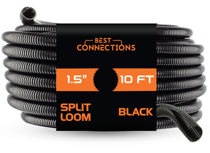 1.5" x 10' BLACK SPLIT LOOM TUBING Wire & Hose Cover Polyethylene Audio Video