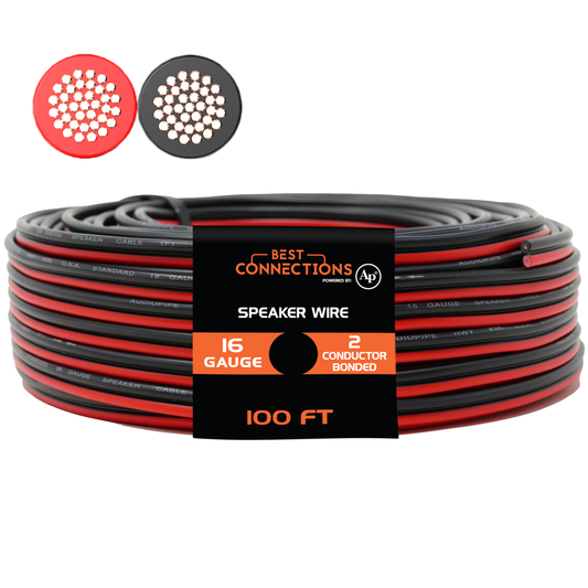 16 Gauge Speaker Zip Wire (100 Feet) – Primary Bonded Red & Black Speaker Cables - Durable Stranded Speakers Wire for Car Audio, Automotive, Home Theatre and Trailer Harness Wiring