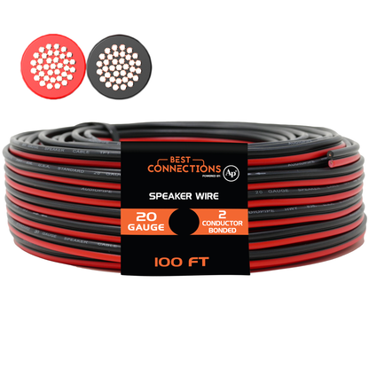 Best Connections 20 Gauge 100' Feet Red Black Bonded 2 Way Speaker Wire Stranded Home Audio