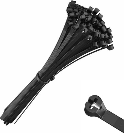BEST CONNECTIONS Cable Ties with Metal Tooth Stainless Steel Locking Device 8", Zip Ties UV Resistant, Black, Tensile Strength 50 lbs, 100 Pieces
