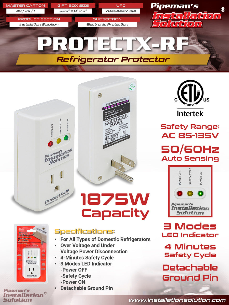 2 Pack Pipeman's Installation Solution AC 85-135V Surge Protector 1875 Watts