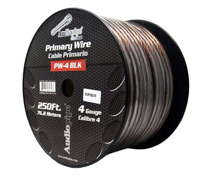 Audiopipe 4 Ga GPT Power Wire Primary Ground 250 FT Black Cable Car Audio Amplifier