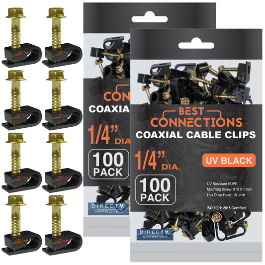 Best Connections 200 pcs Single Black Mounting Coaxial Flex Clips w/ Pre-Inserted Screw RG6 RG59