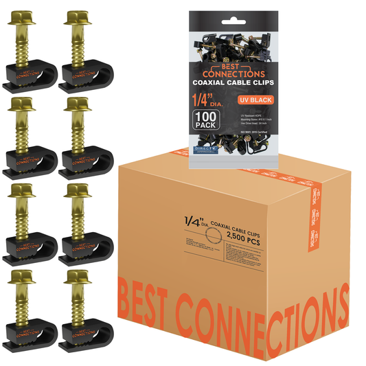Best Connections 2500 pcs Single Black Mounting Coaxial Flex Clips w/ Pre-Inserted Screw RG6, RG5