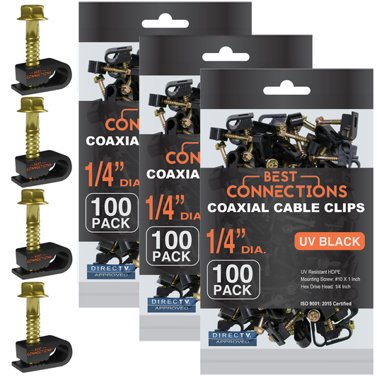 Best Connections 300 pcs Single Black Mounting Coaxial Flex Clips w/ Pre-Inserted Screw RG6, RG59
