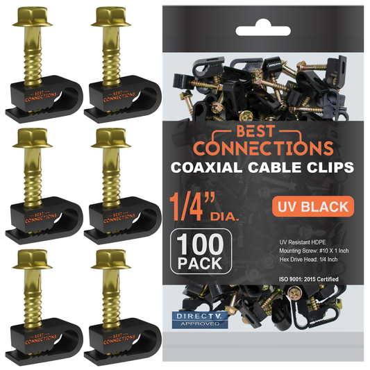 Best Connections 100 pcs Single Black Mounting Coaxial Flex Clips w/ Pre-Inserted Screw RG6, RG59