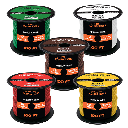 Best Connections 12 Gauge Car Audio Primary Wire 100ft–5 Rolls– Remote, Power/Ground Electrical