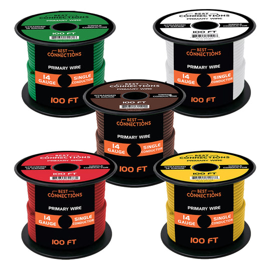 Best Connections 14 Gauge Car Audio Primary Wire 100ft–5 Rolls– Remote, Power/Ground Electrical
