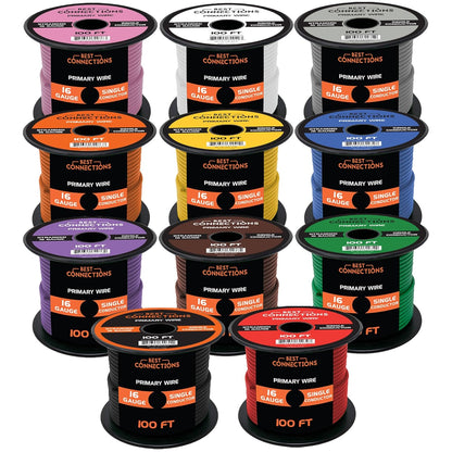 16 Gauge Car Audio Primary Wire 100ft–11 Rolls Remote, Power/Ground Electrical