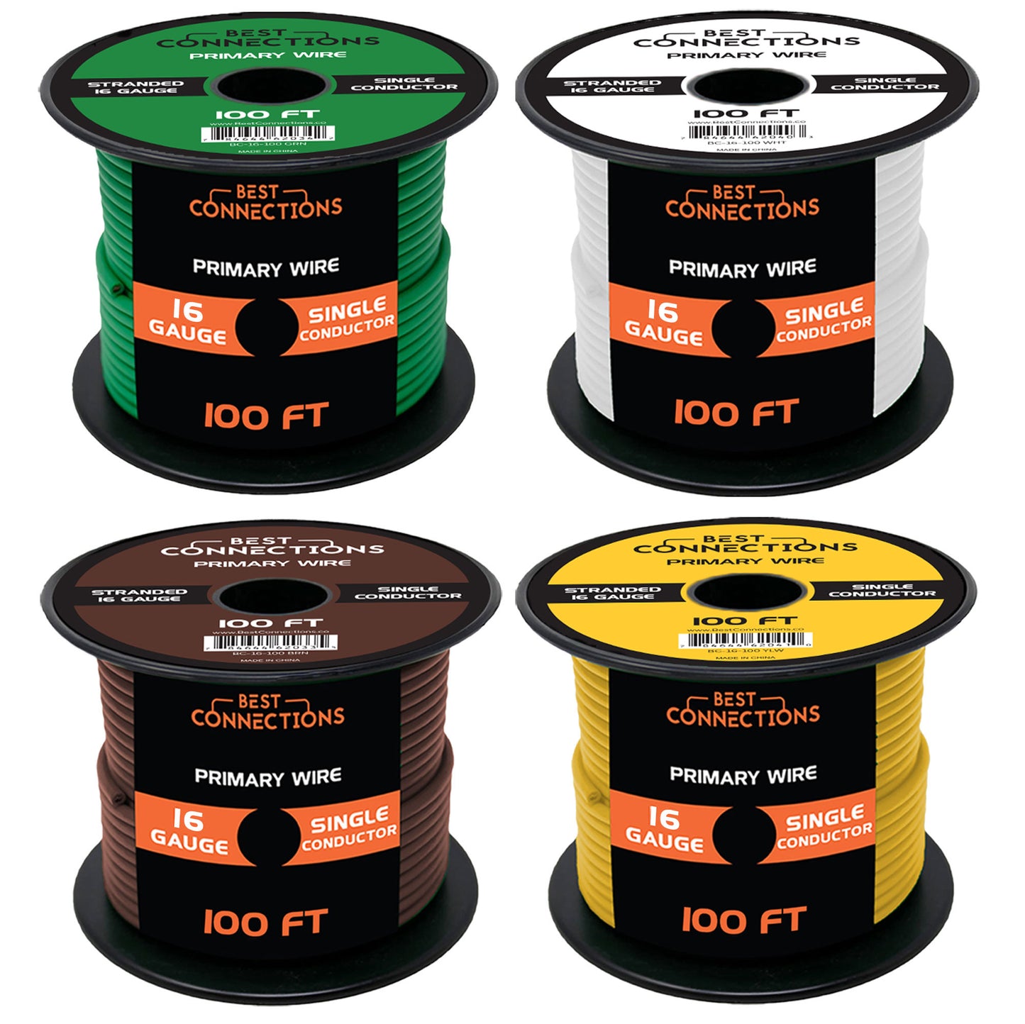 Audiopipe 16 Gauge Car Audio Primary Wire 100ft–4 Roll Set, Power/Ground Electrical